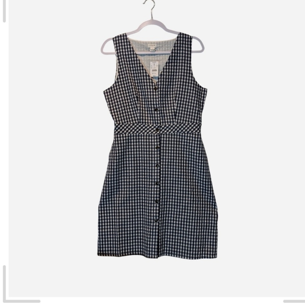 J. Crew Navy and White Gingham Midi Dress - Picture 4 of 14